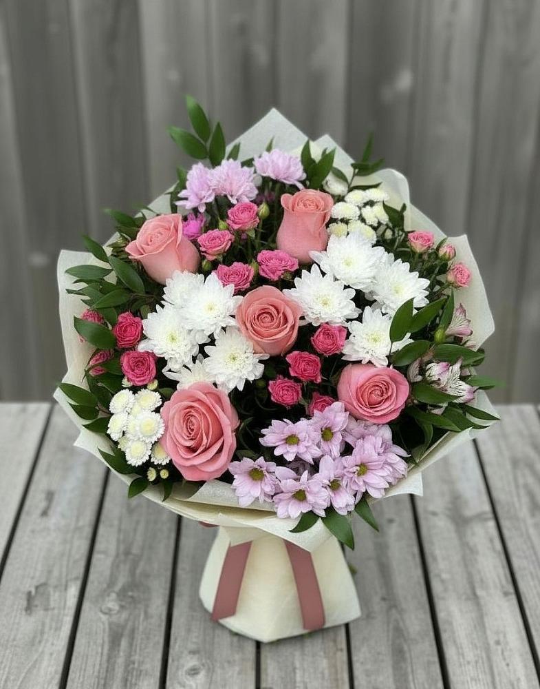 Букет цветов из: Альстромерии, Гвоздики, Розы и Хризантемы в Апастово