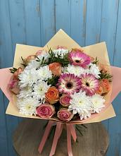 Букет цветов из:  Розы, Герберы и Хризантемы в Апастово