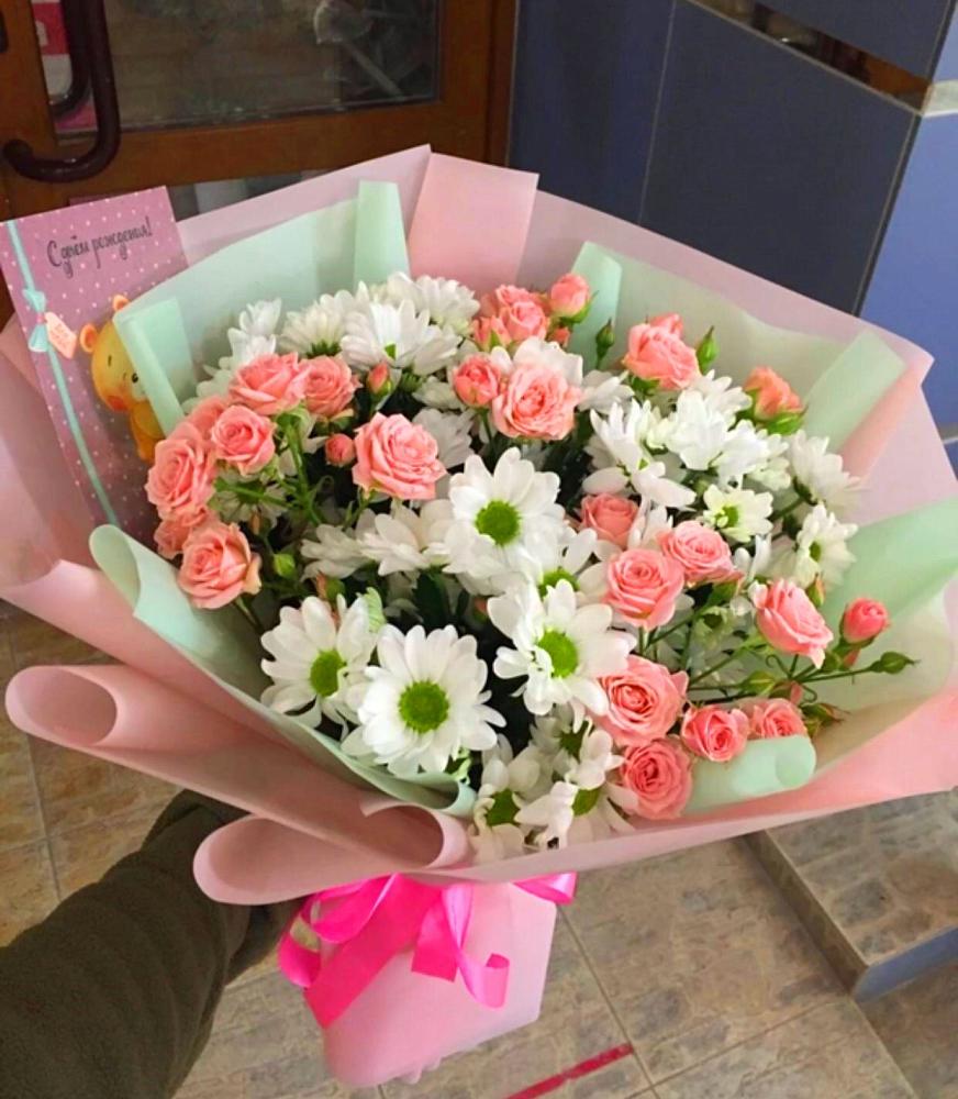 Букет цветов из: Розы и Хризантемы в Апастово