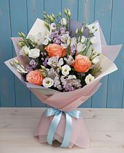 Букет цветов из:  Лизиантусы, Розы, Альстромерии и Гипсофила #REPLACE_PRED# Апастово