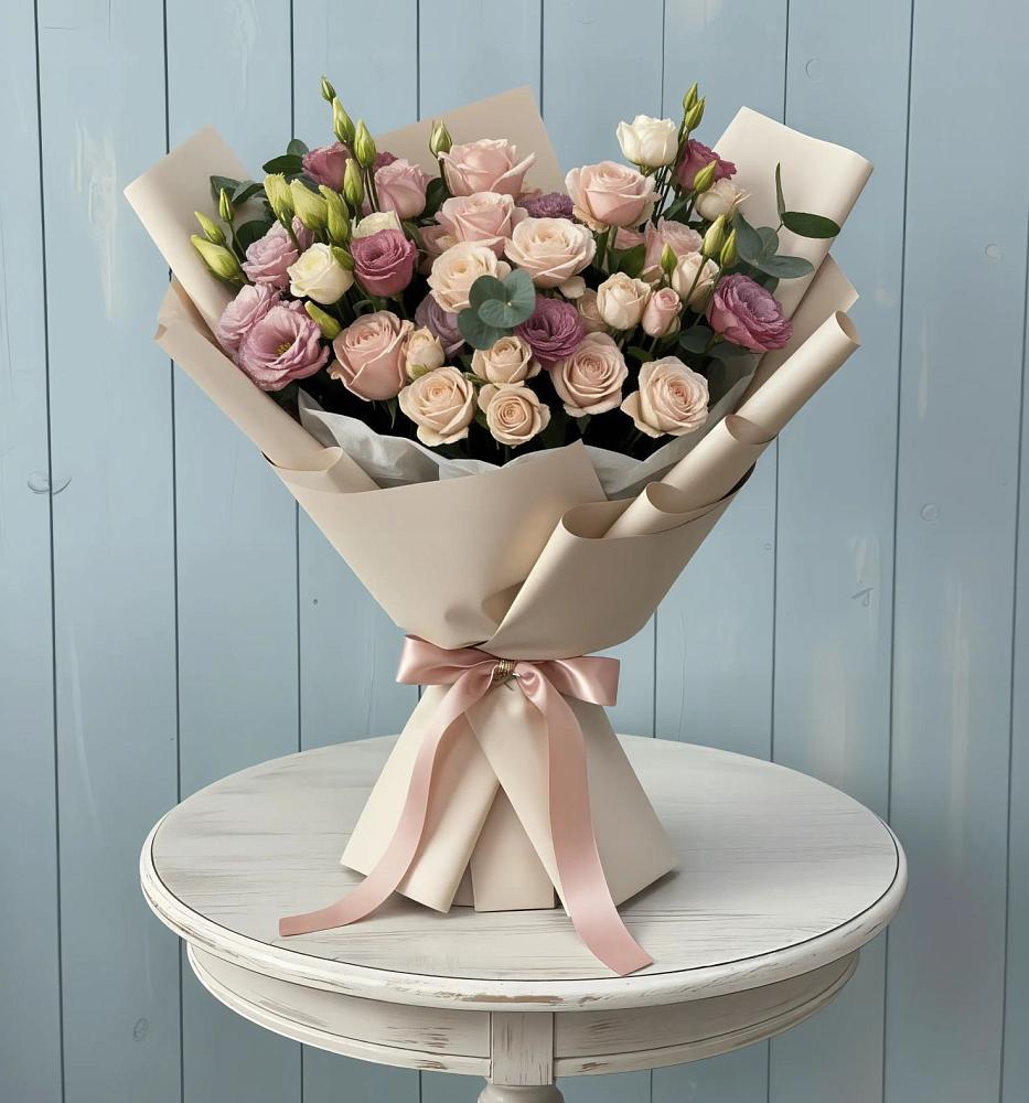 Букет цветов из: Розы и Лизиантусы в Апастово