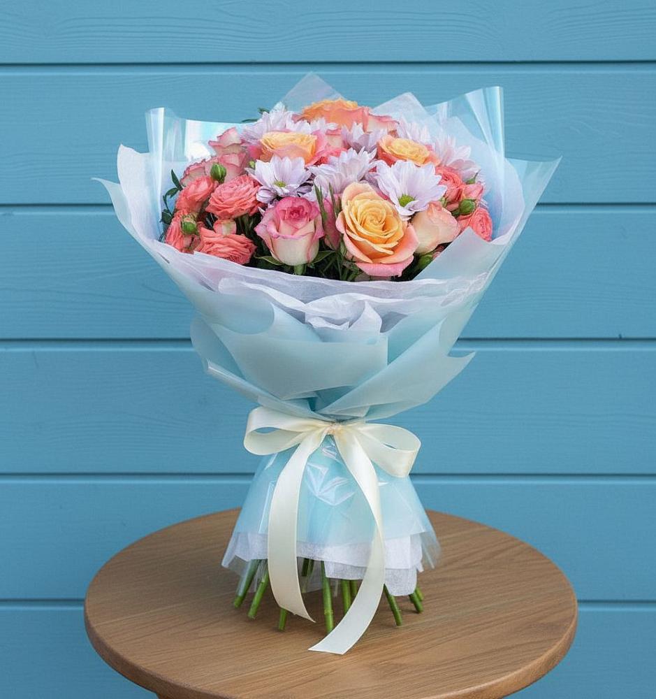 Букет цветов из: Хризантемы и Розы в Апастово