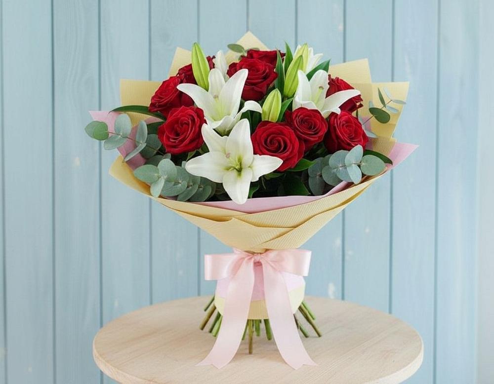 Букет цветов из: Лилии и Розы в Апастово